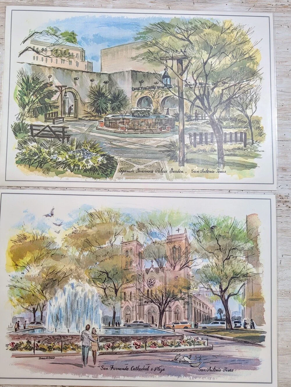 Vintage City of San Antonio, Texas James McBride Watercolor Placemats Set of 8